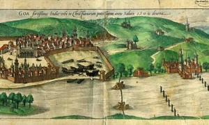 Vista de Goa em 1509, in Braun e Hogenberg, 1600. Imagem: Wikimedia Commons.